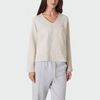 Beige V-neck loose women's pullover
