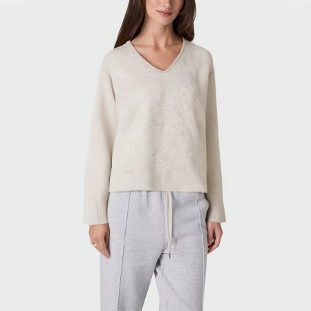 Beige V-neck loose women's pullover
