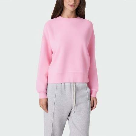 Pink round neck dropped shoulder women's pullover