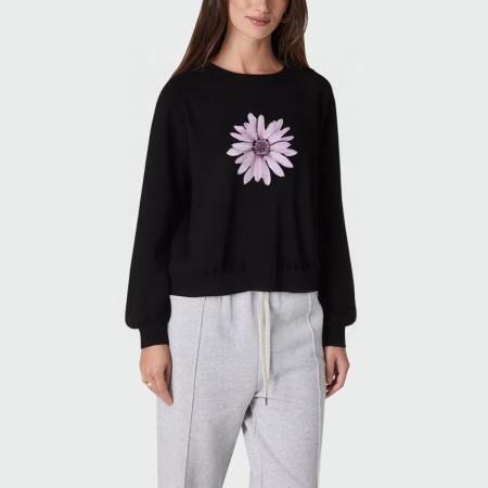 High quality black floral print women's pullover