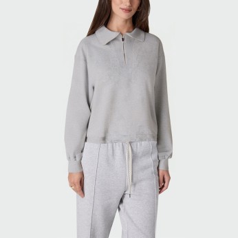 Casual lapel zipper long sleeve women's pullover