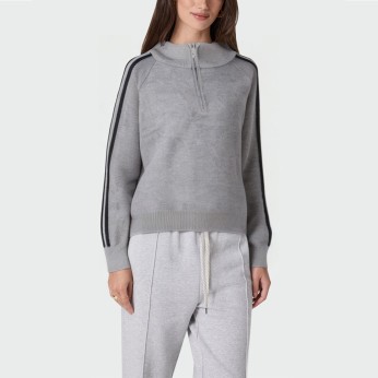Grey stand collar half zip women's pullover