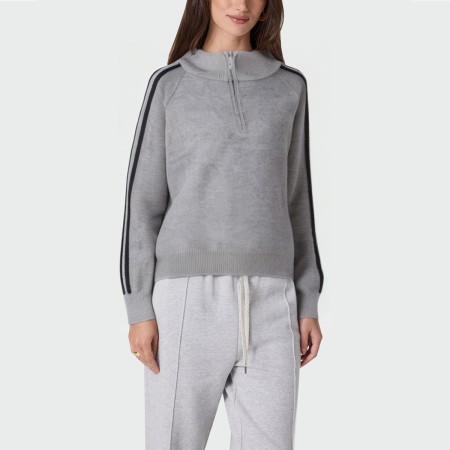 Grey stand collar half zip women's pullover