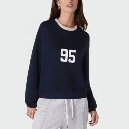 Contrast color crew neck dropped shoulder women's pullover