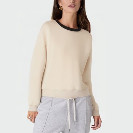 Beige contrasting crew neck women's pullover