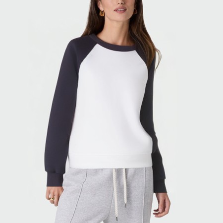 Contrast color patchwork round neck women's pullover