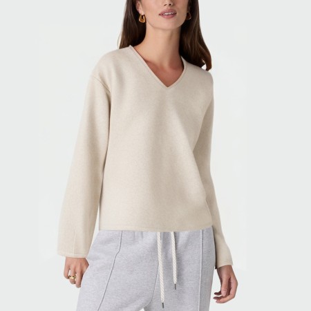Beige V-neck loose women's pullover