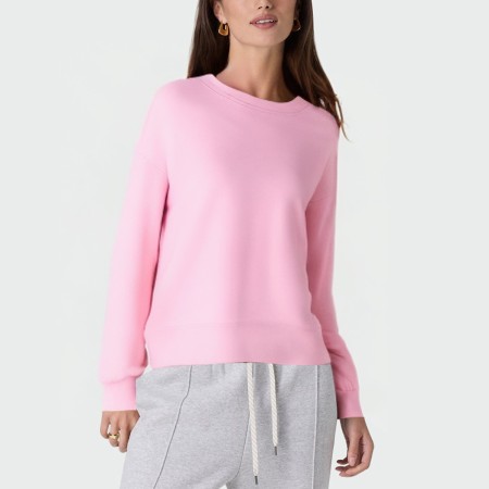 Pink round neck dropped shoulder women's pullover