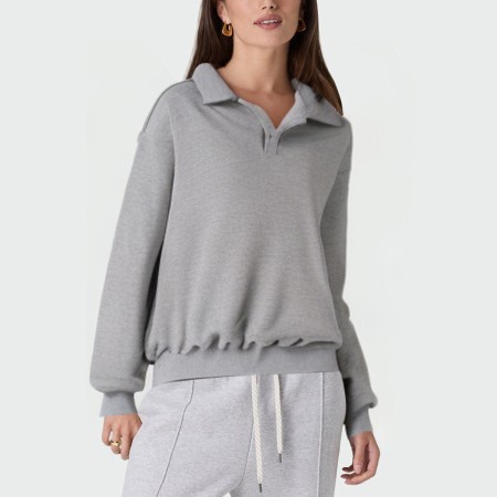 Casual gray lapel long sleeve women's pullover