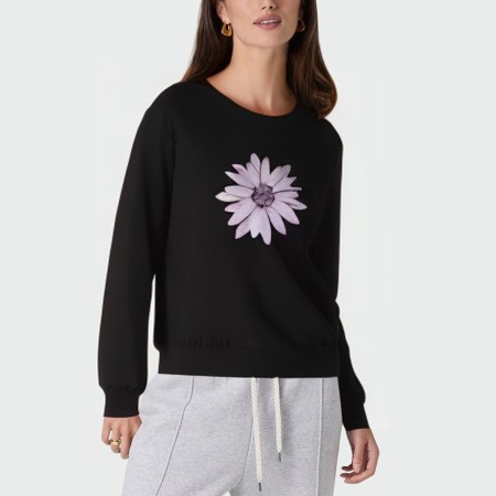 High quality black floral print women's pullover