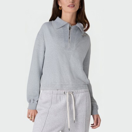 Casual lapel zipper long sleeve women's pullover