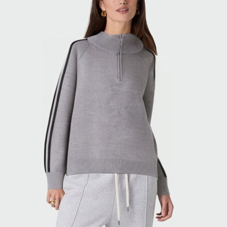 Grey stand collar half zip women's pullover