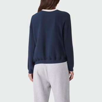 Contrast color crew neck dropped shoulder women's pullover