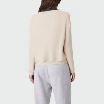 Beige contrasting crew neck women's pullover