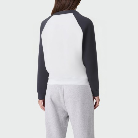 Contrast color patchwork round neck women's pullover