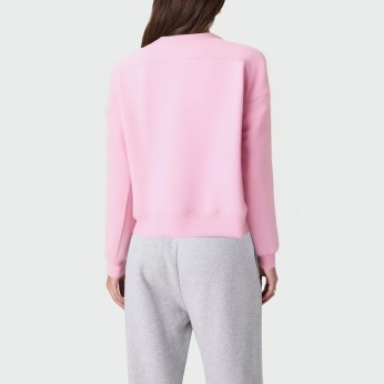 Pink round neck dropped shoulder women's pullover