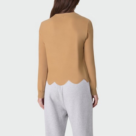 Brown round neck wavy hem women's pullover