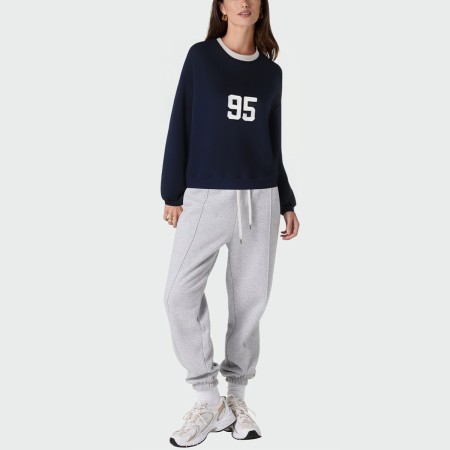 Contrast color crew neck dropped shoulder women's pullover