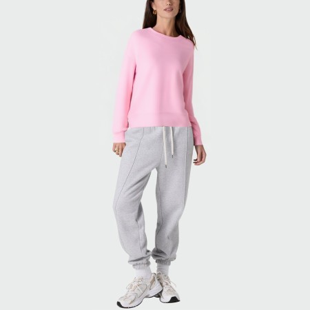 Pink round neck dropped shoulder women's pullover