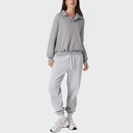 Casual gray lapel long sleeve women's pullover