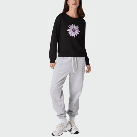 High quality black floral print women's pullover