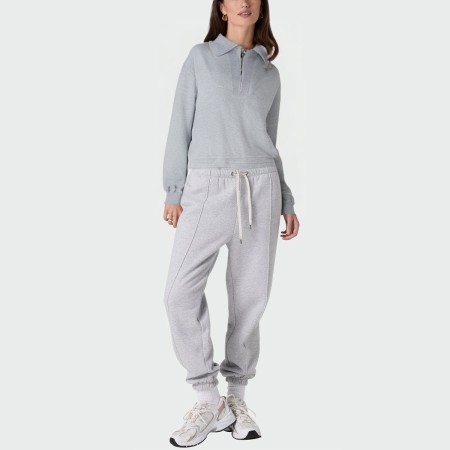 Casual lapel zipper long sleeve women's pullover