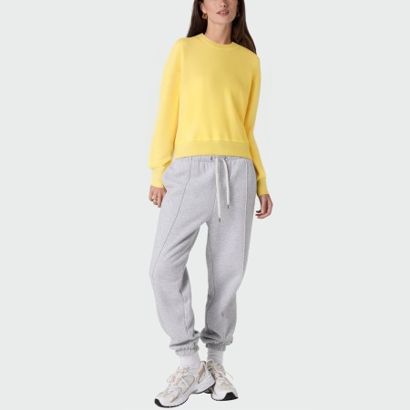 Yellow crew neck casual women's pullover