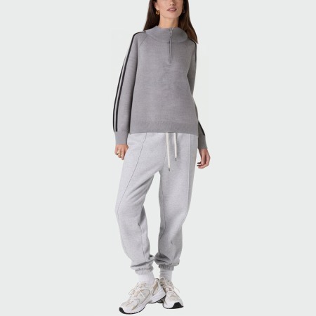 Grey stand collar half zip women's pullover