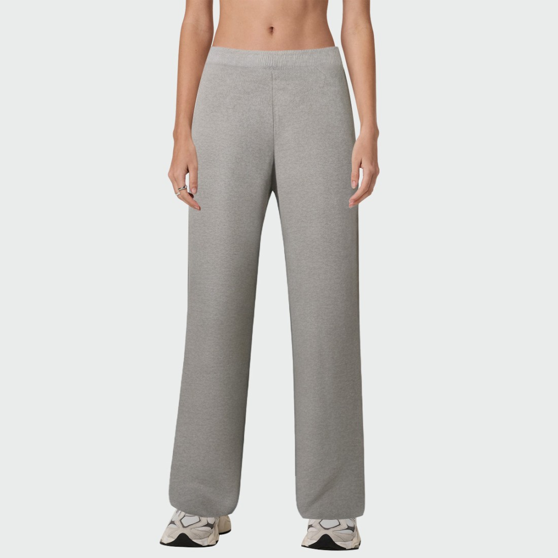 Grey elastic waist wide-leg women's trousers