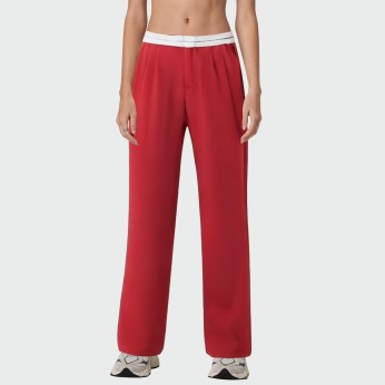 Fashionable red high waist women's wide leg pants