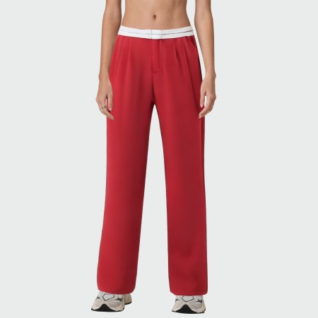 Fashionable red high waist women's wide leg pants