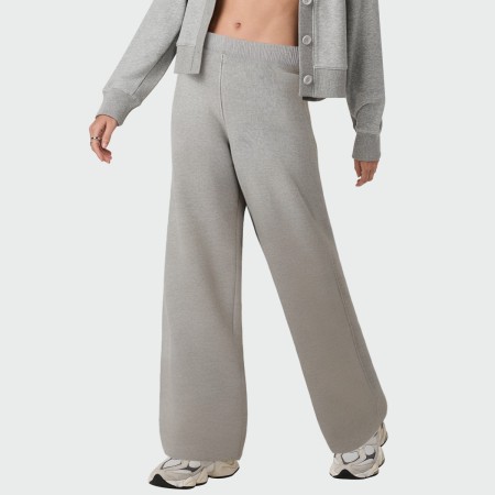 Grey elastic waist wide-leg women's trousers