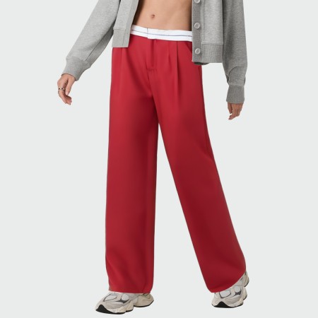 Fashionable red high waist women's wide leg pants