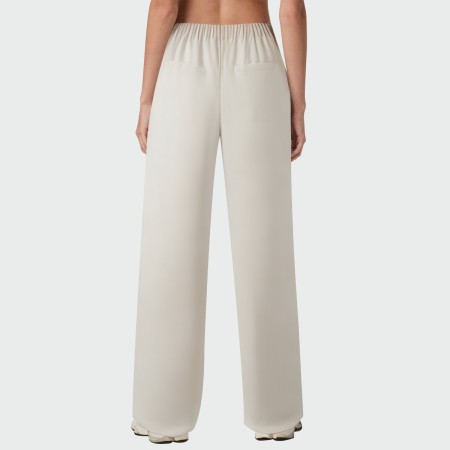 Beige elastic waist straight leg women's trousers