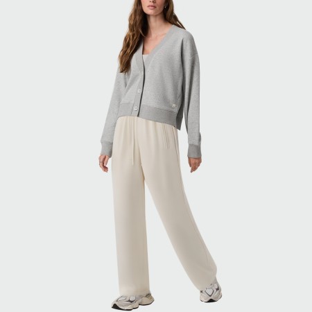 Beige elastic waist straight leg women's trousers